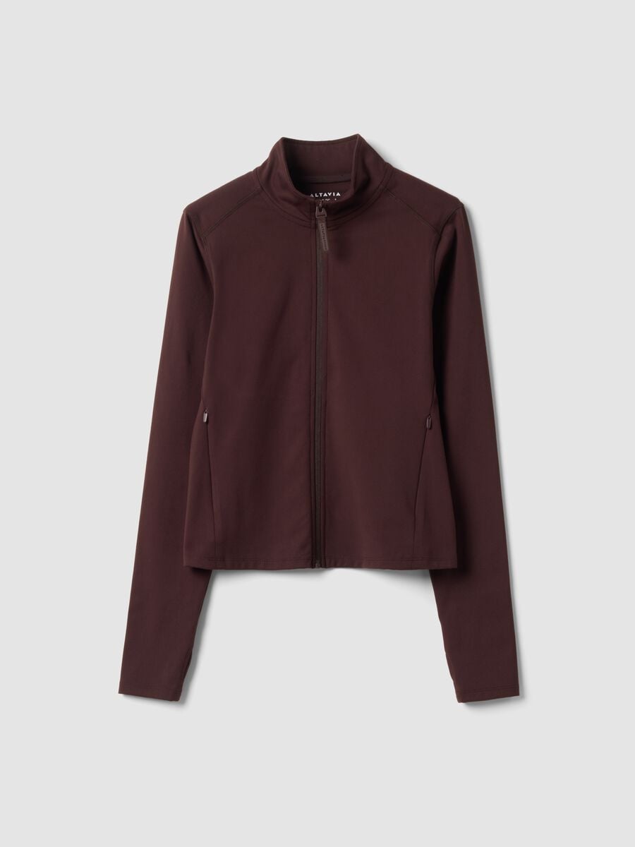 Casaco castanho full-zip fitted em tecido el&aacute;stico ALTAVIA STUDIO_5