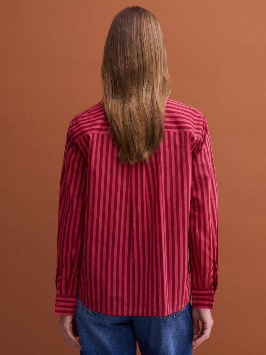 Red striped pure cotton shirt with band collar, regular fit_3