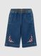 Blue denim wide leg trousers with embroidery for girls_0