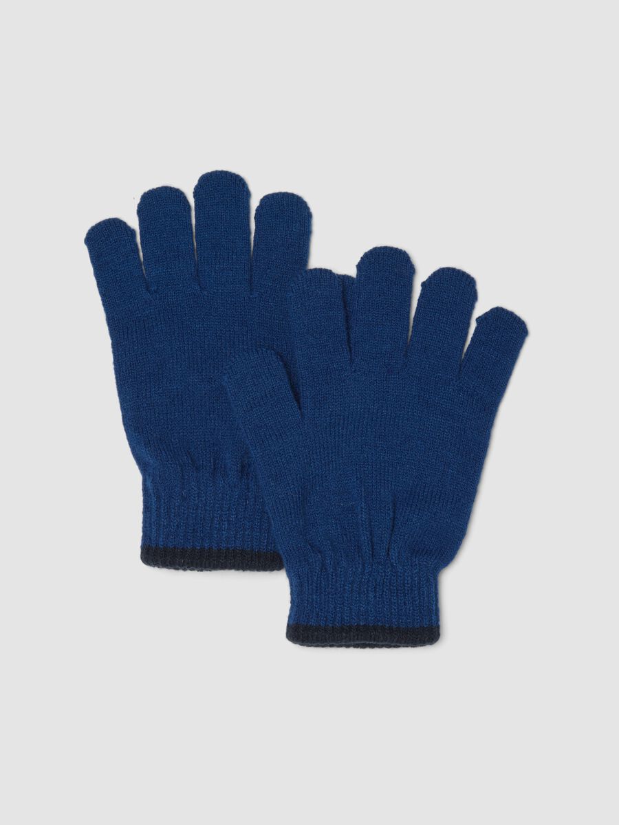 Guanti blu navy in maglia con polsini a coste_0