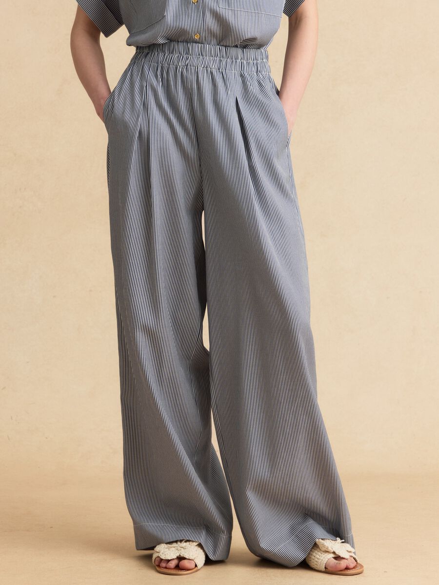 Blue striped palazzo trousers with elasticated waist_1
