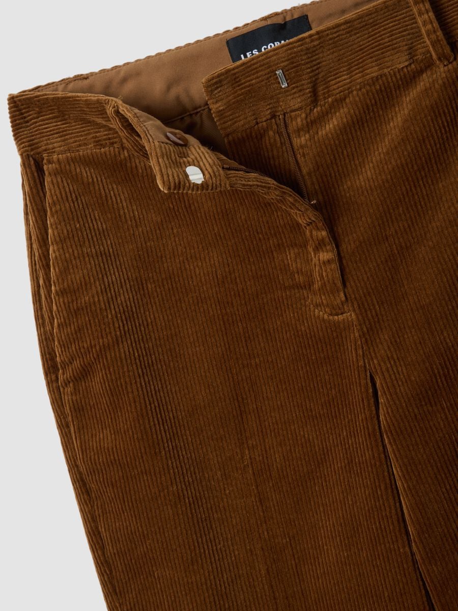 Brown flared ribbed stretch-cotton trousers_1