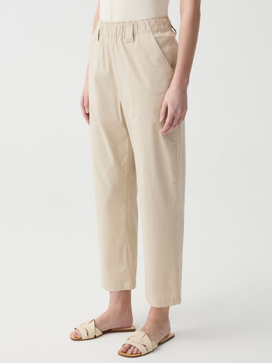 Pantalone crop wide leg in cotone stretch_2
