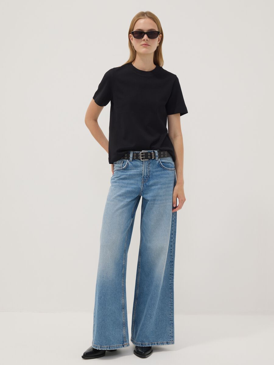 Hellblaue Low-Rise Wide-Leg Jeans aus reiner Baumwolle_0