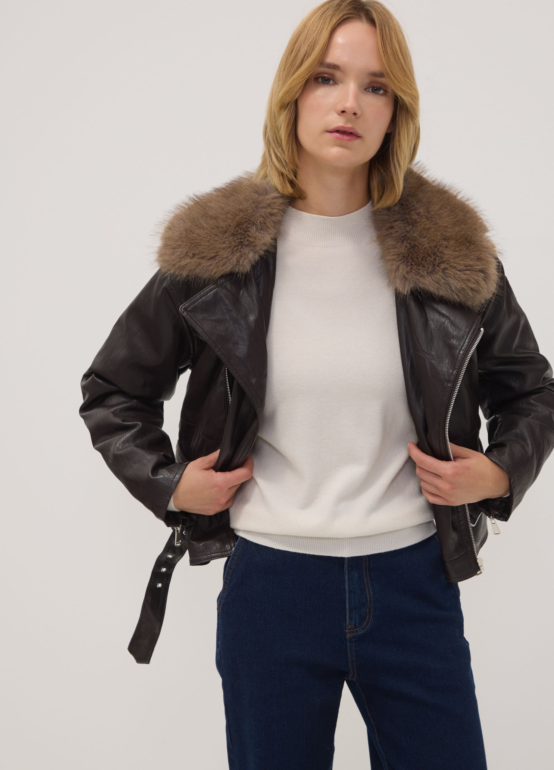 Dark brown regular-fit jacket with statement collar
