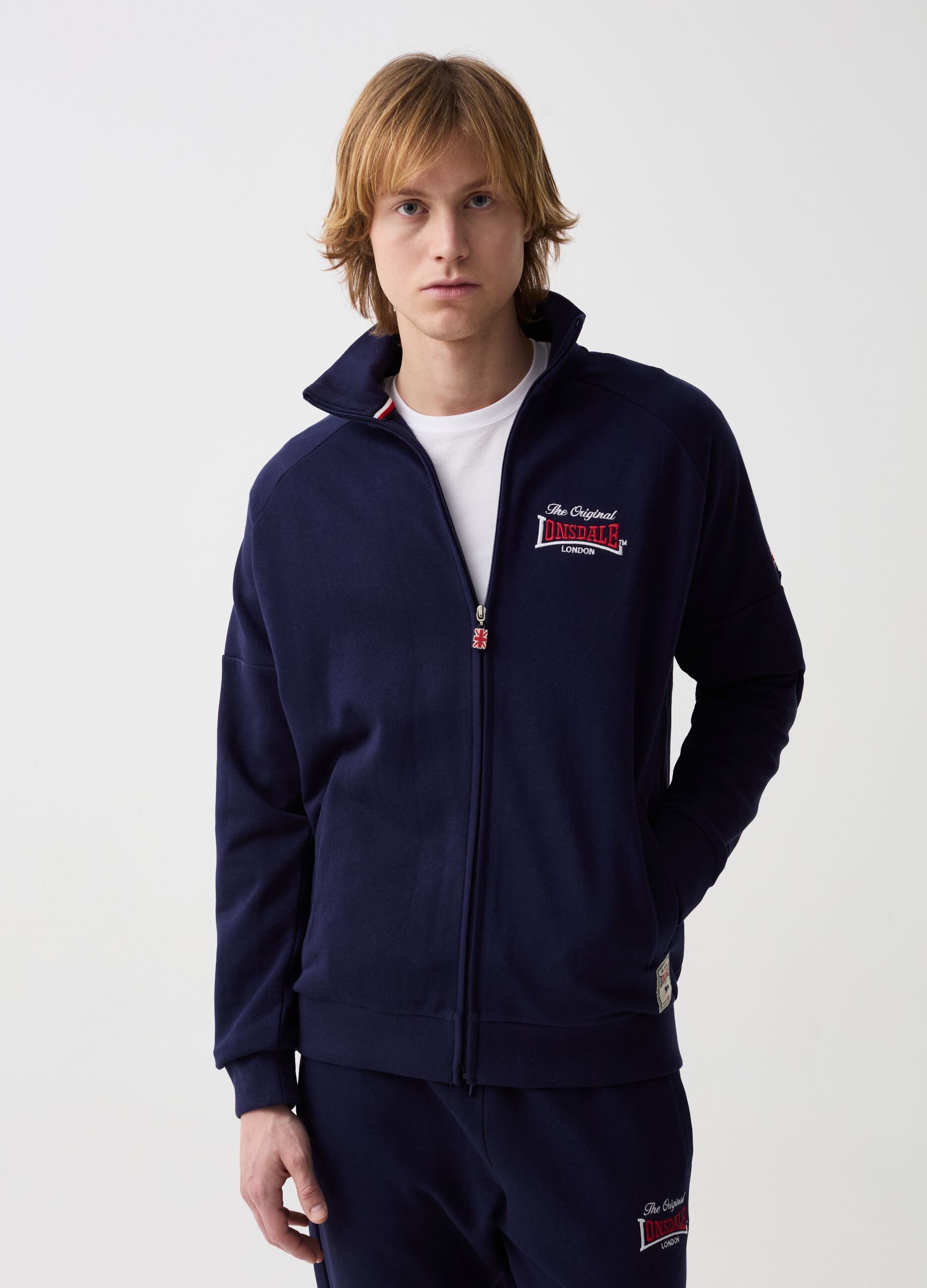 Full-zip fleece sweatshirt with logo embroidery