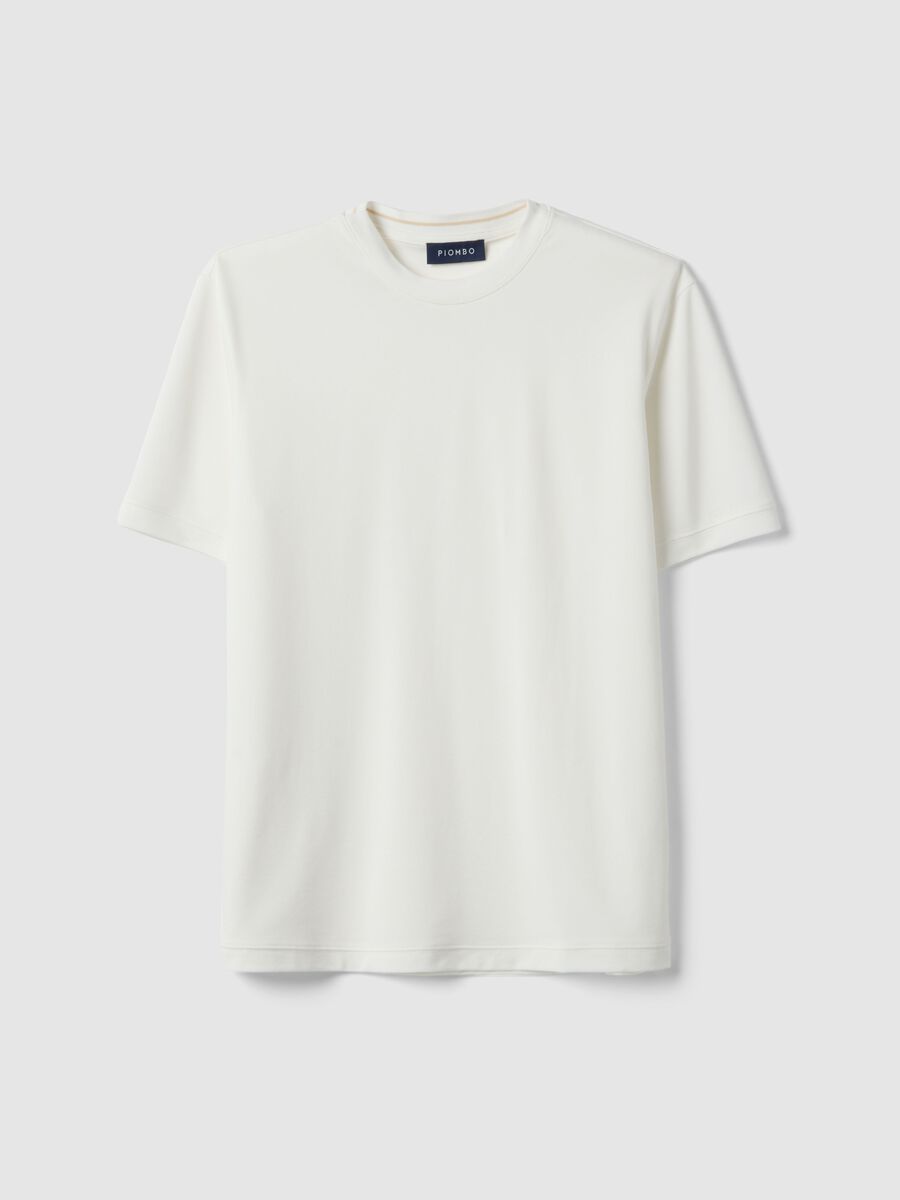 White crew neck stretch cotton T-shirt relaxed fit_4