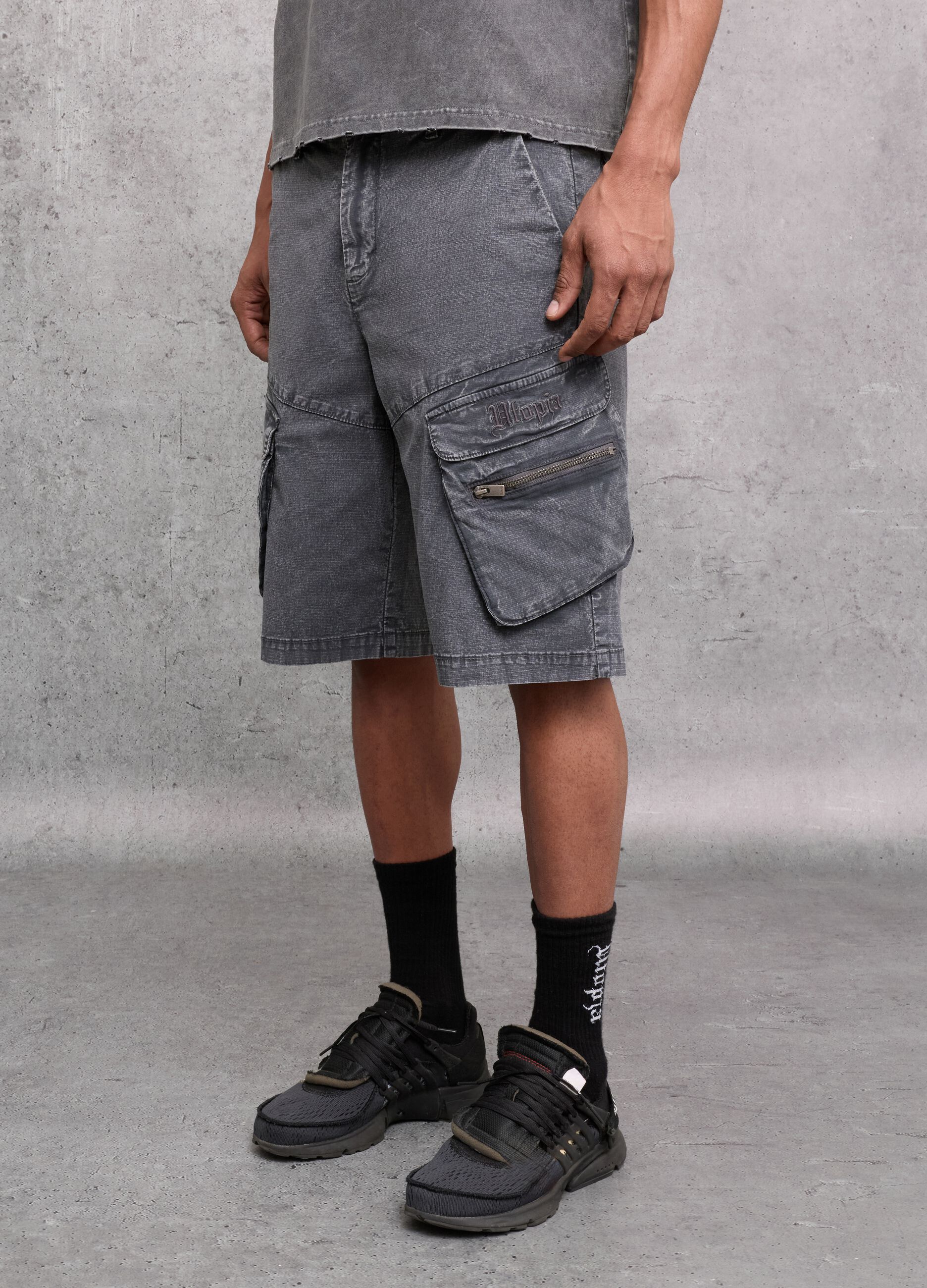 Washed Grey Cargo Shorts