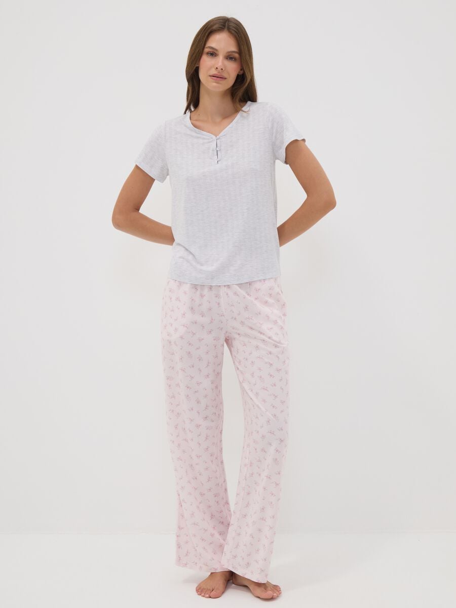 Grey stretch viscose V-neck pyjama top_0