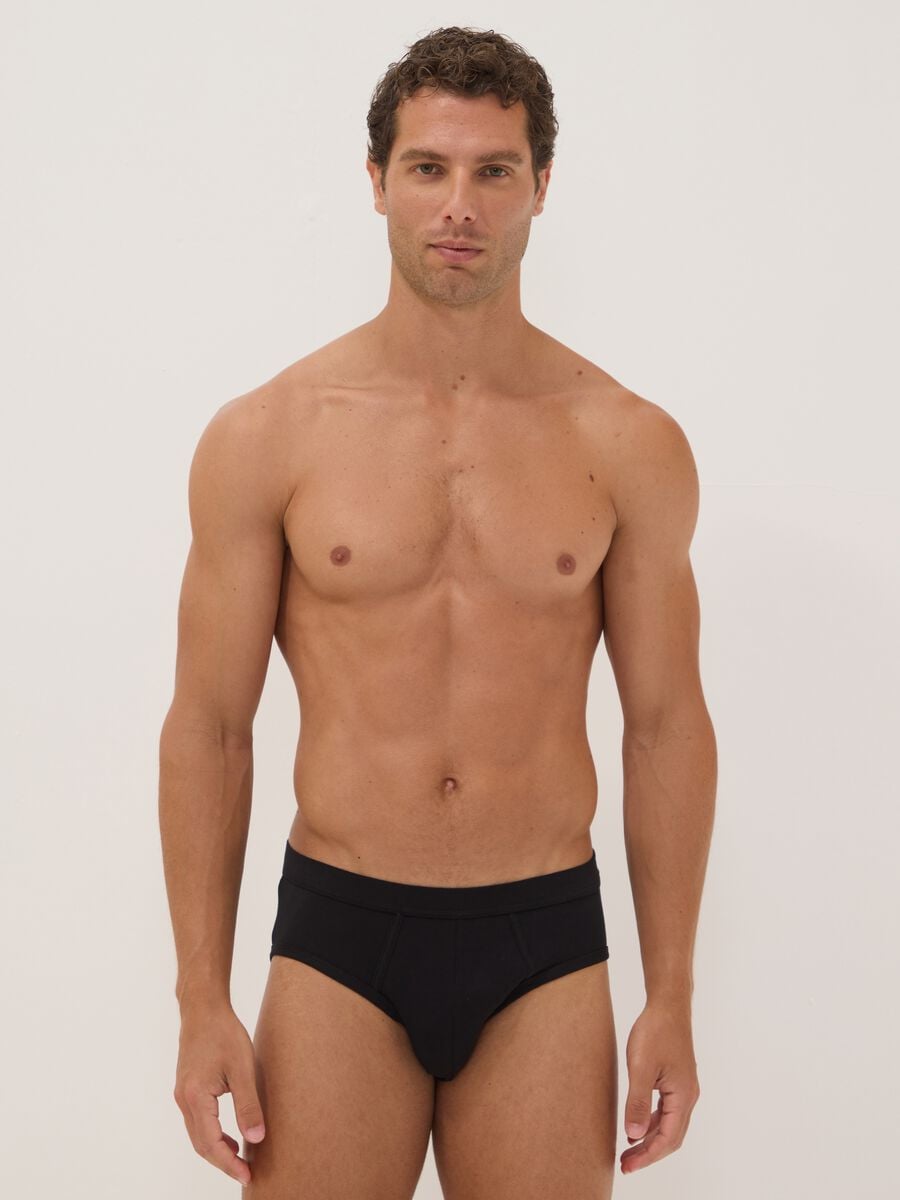 3er-Pack schwarze Slips aus extrafeiner Stretch-Baumwolle_0