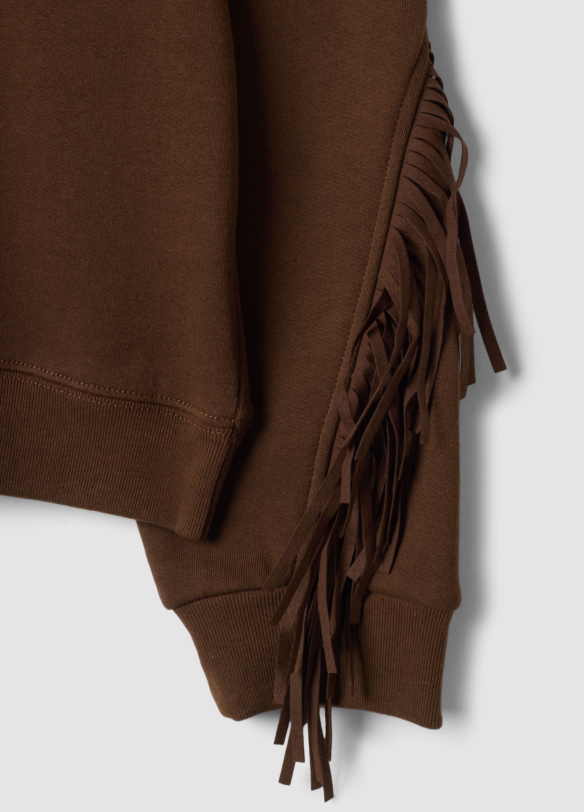 Braunes Sweatshirt aus Baumwollmix mit Rundhalsausschnitt und Fransen, Regular Fit