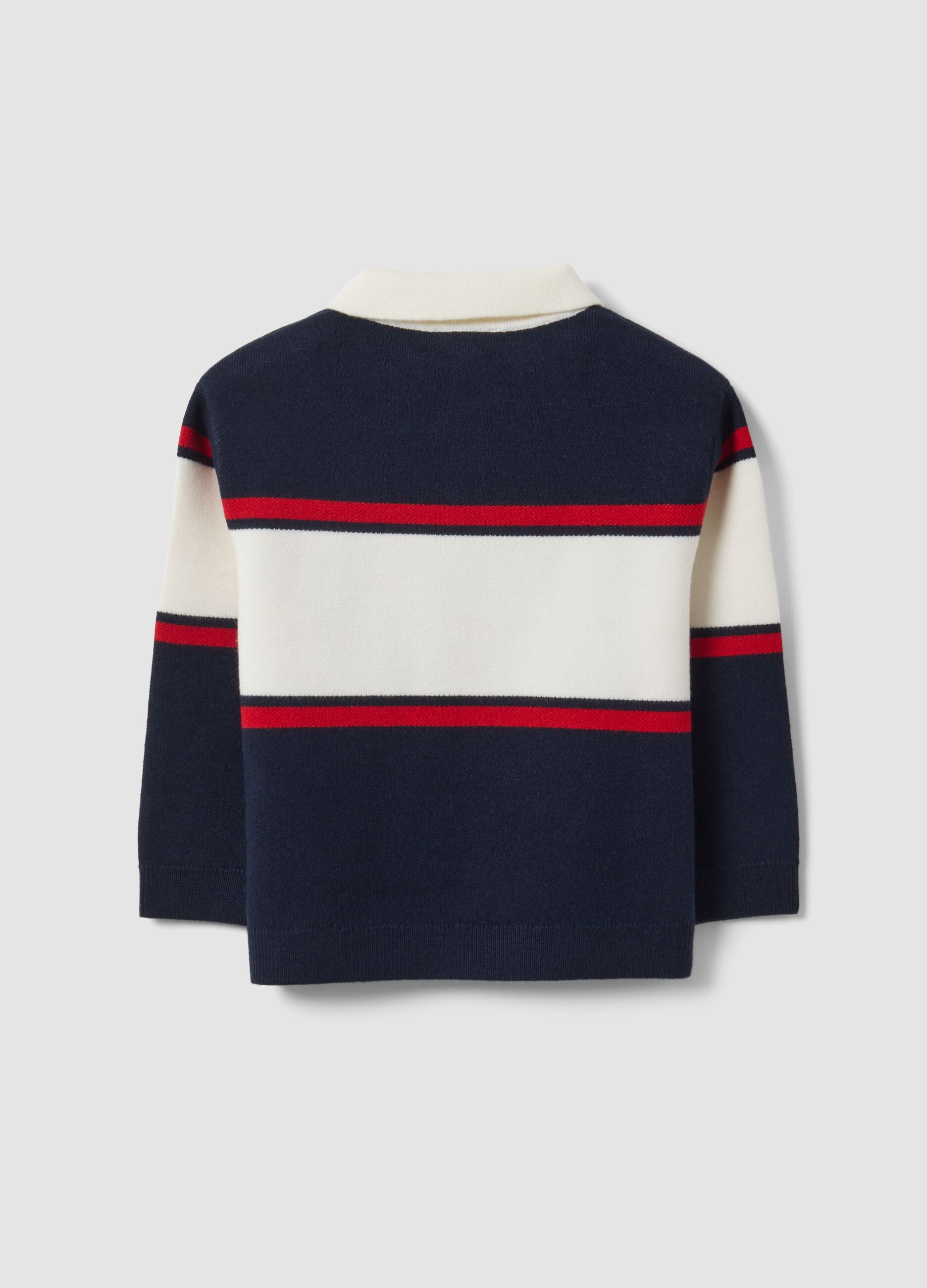 Blauer Pullover aus Viskosemix mit gestreiftem Rundhalsausschnitt f&uuml;r Babyjungen