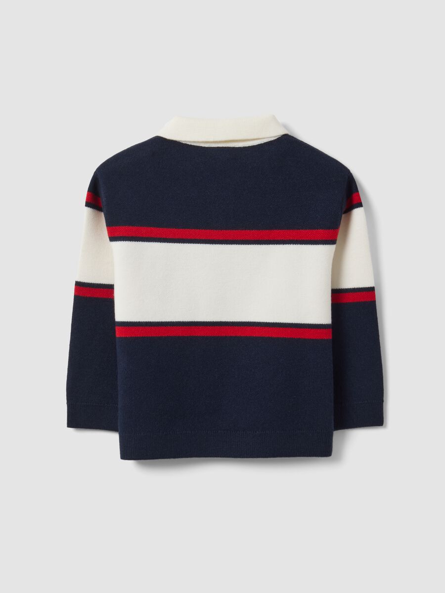 Blauer Pullover aus Viskosemix mit gestreiftem Rundhalsausschnitt f&uuml;r Babyjungen_1