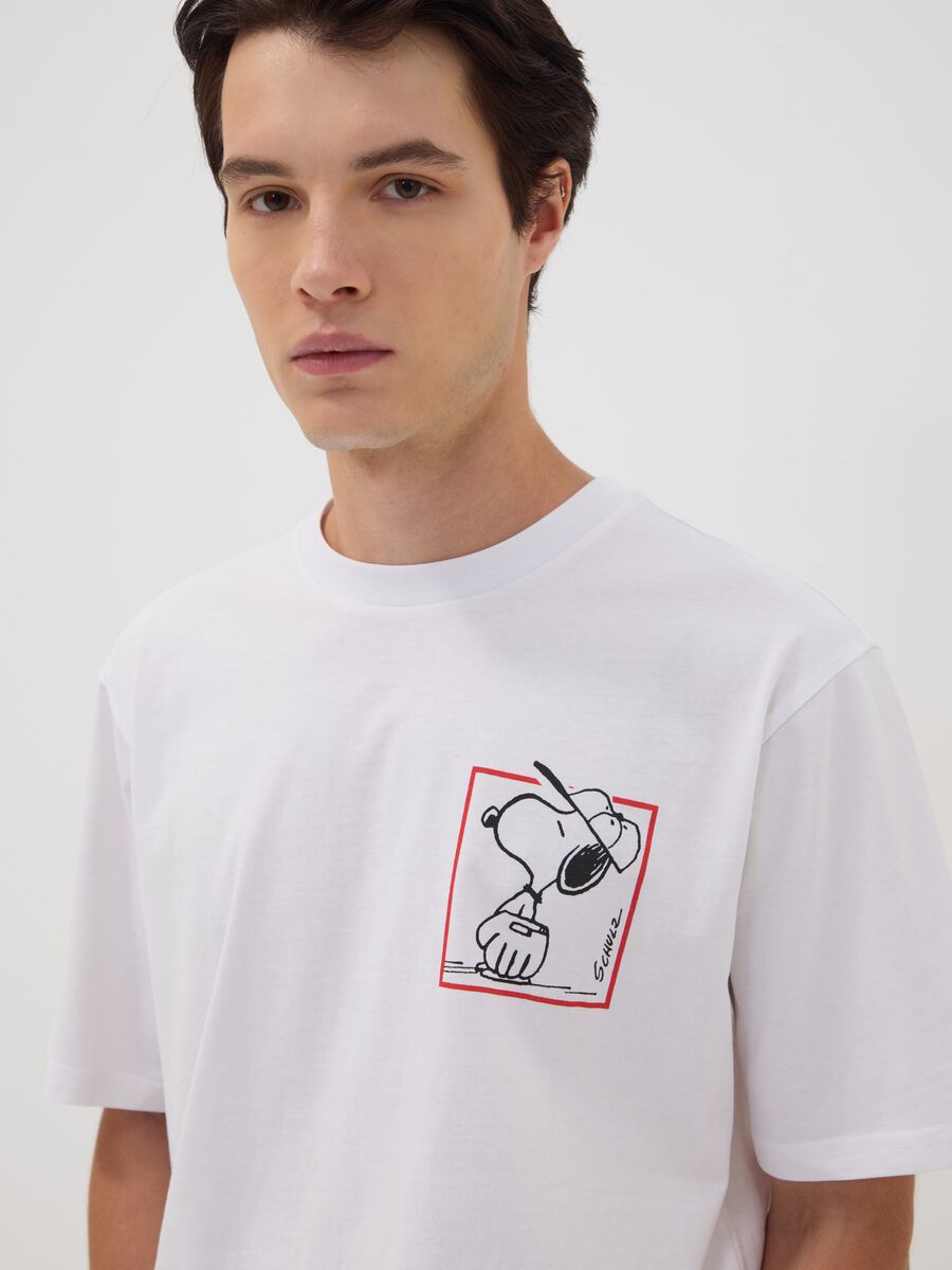 White pure cotton Peanuts print T-shirt, relaxed fit_2