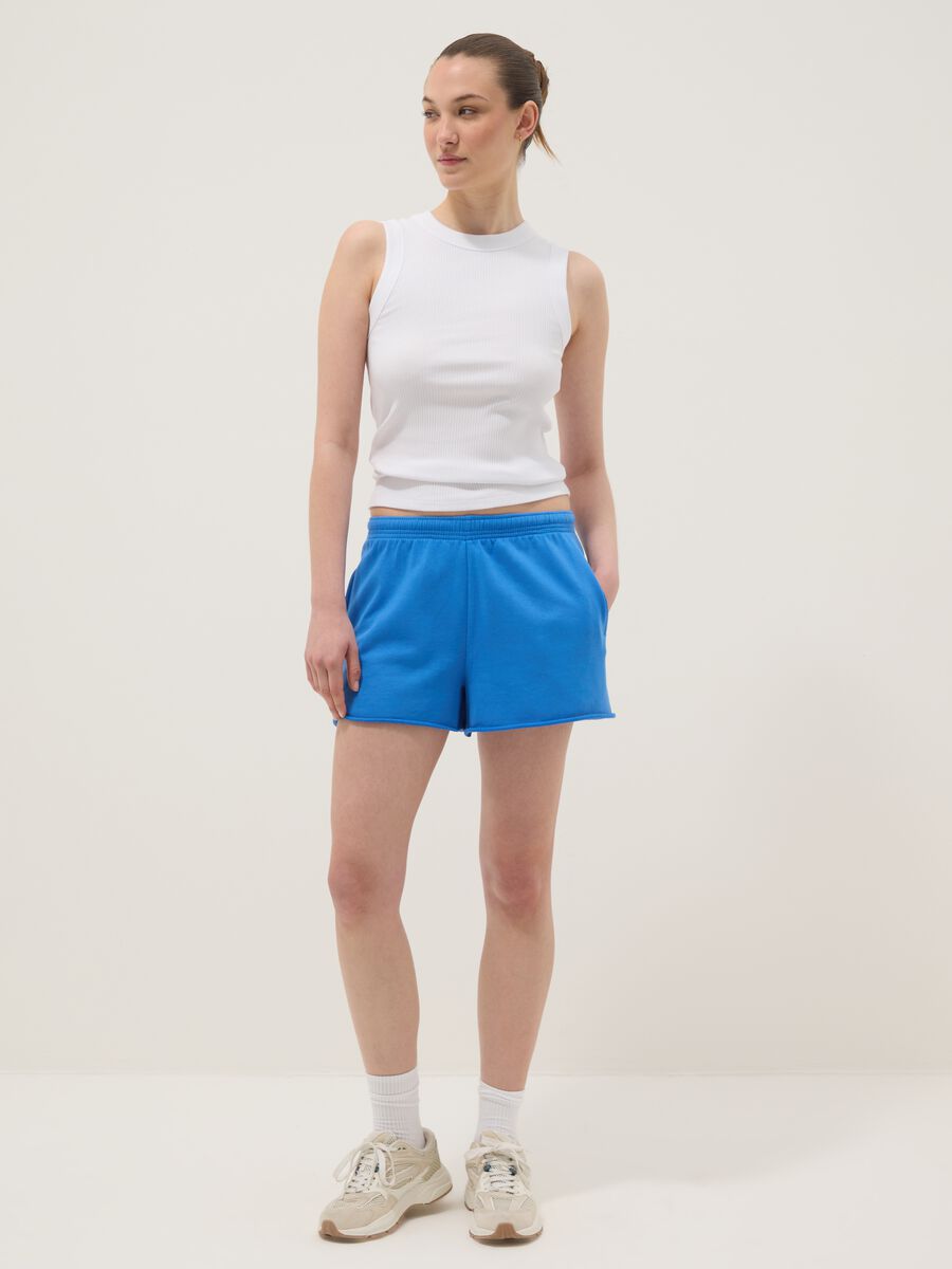 Blue cotton-blend shorts with elasticated waist_0