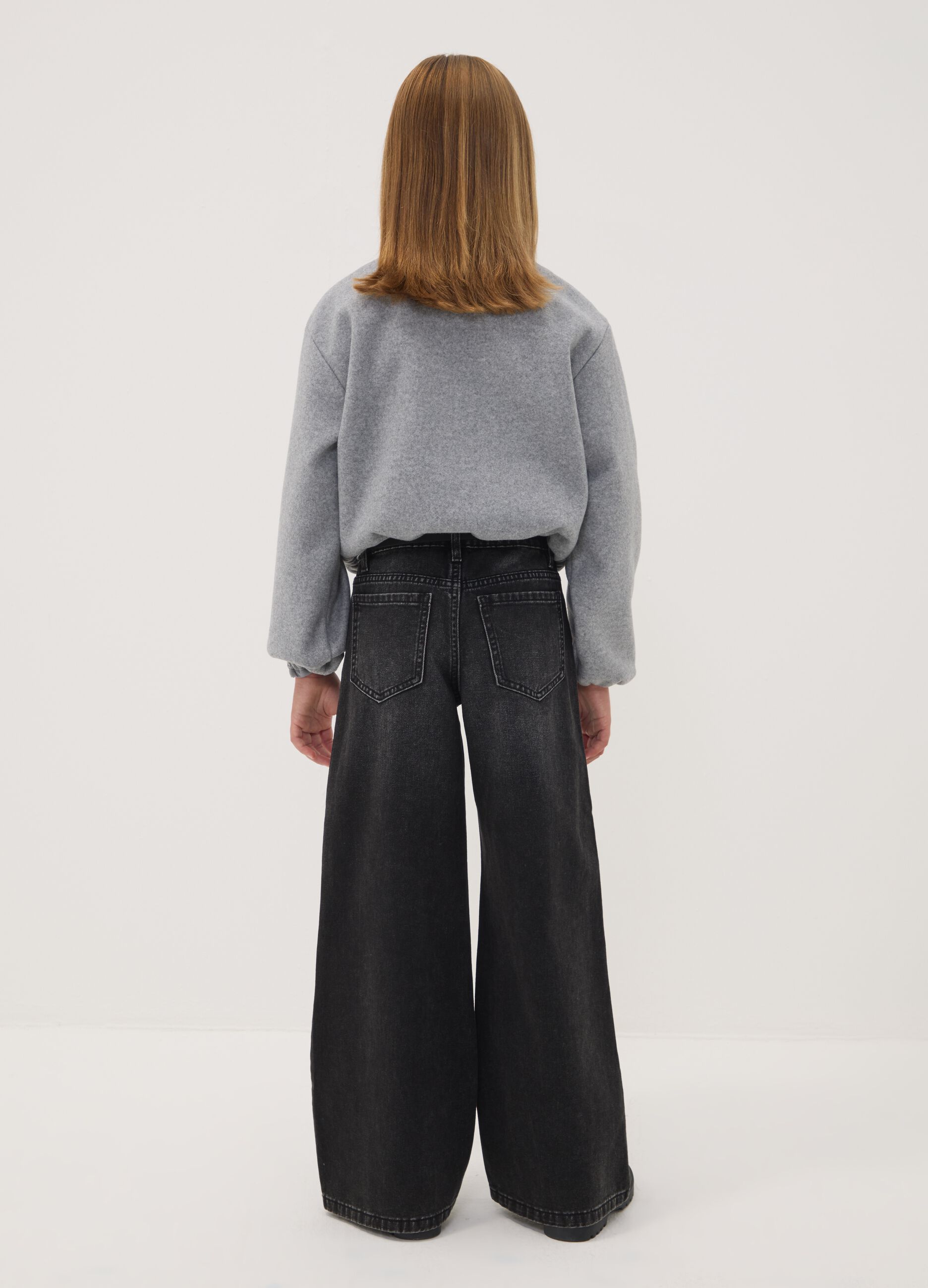 Girls&rsquo; black wide-leg jeans in pure cotton