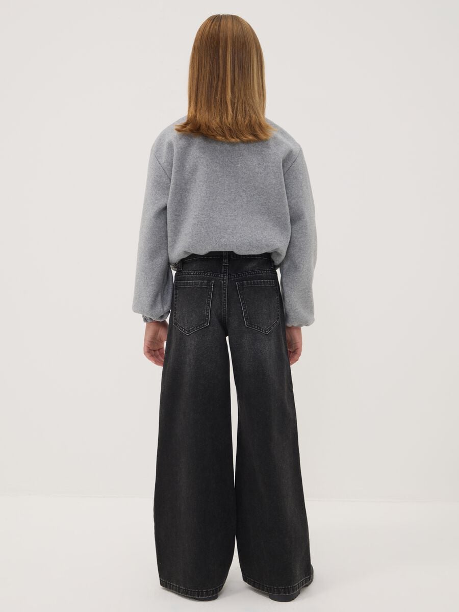 Girls&rsquo; black wide-leg jeans in pure cotton_2