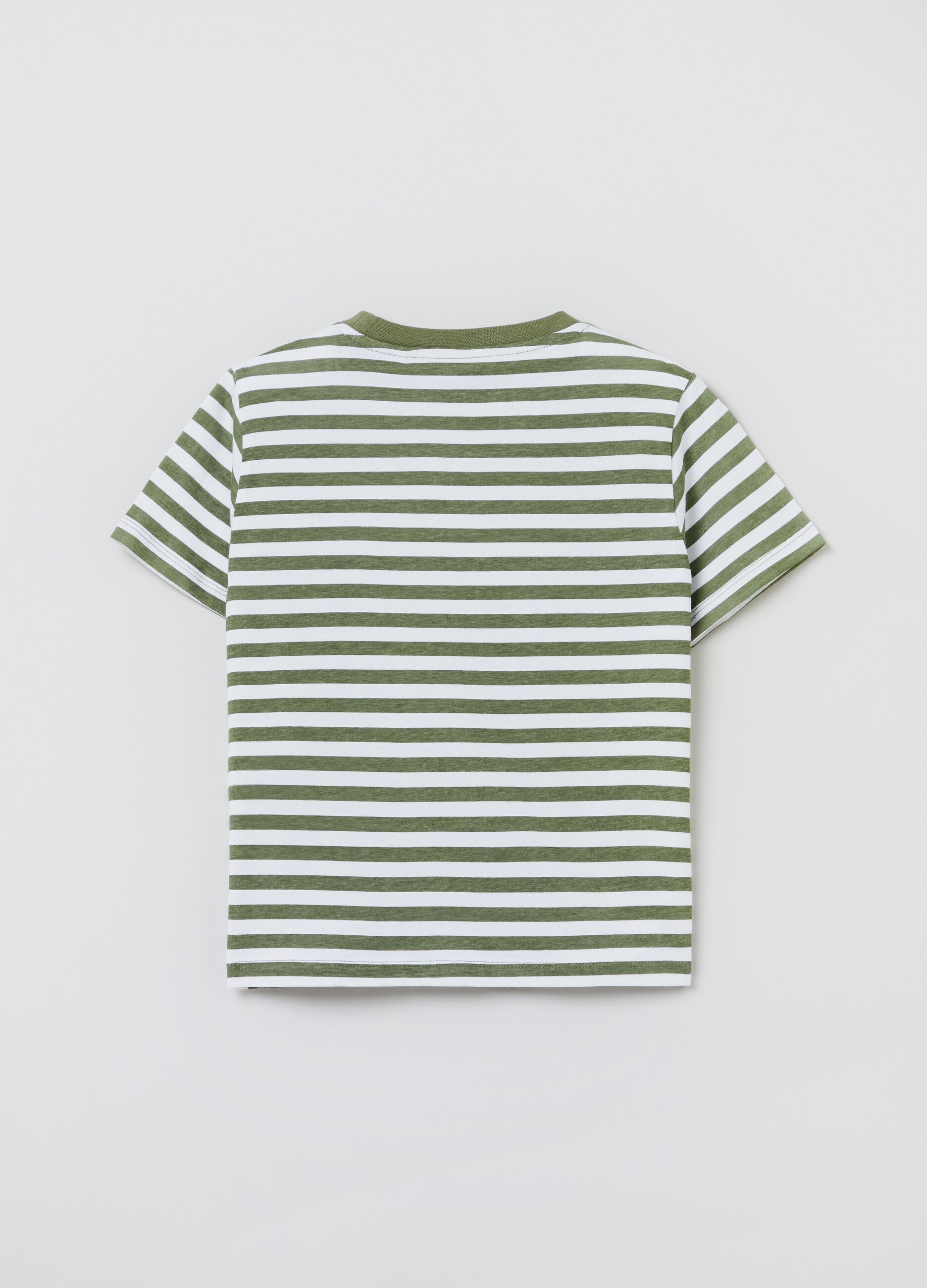 Striped 100% cotton T-shirt with pocket