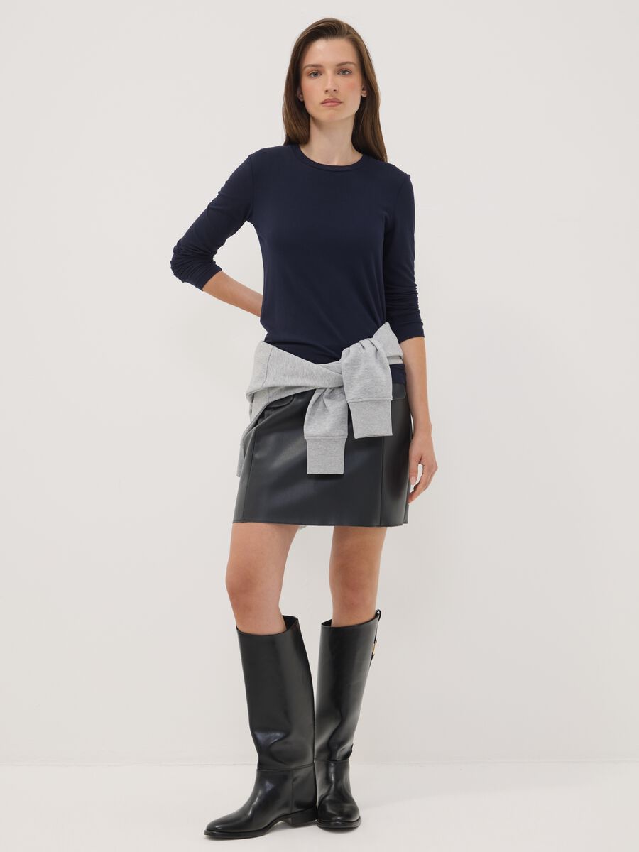 T-shirt blu girocollo in viscosa e lana elasticizzata regular fit_2
