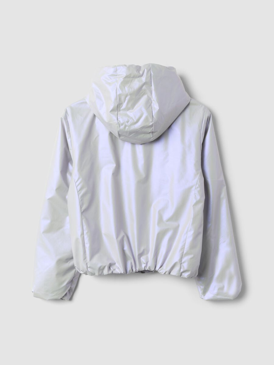 Grey hooded rain jacket with zip for girls_1