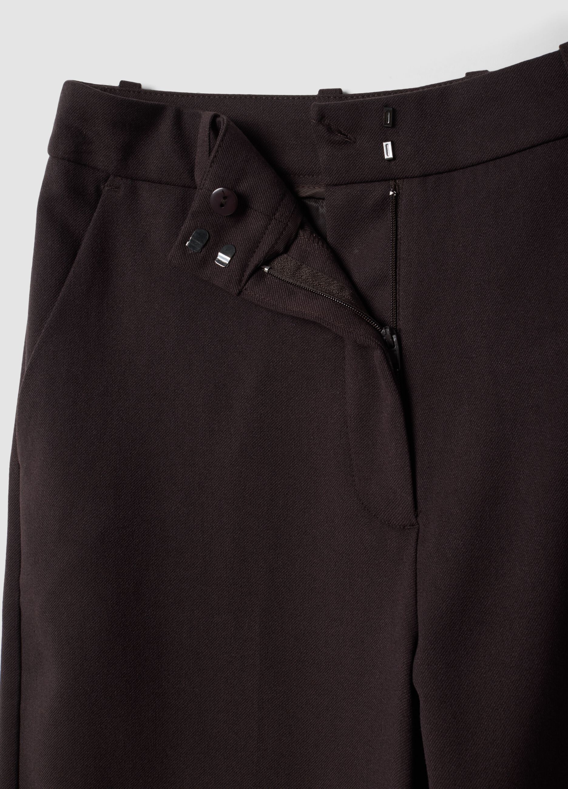 Brown flared formal trousers in stretch viscose