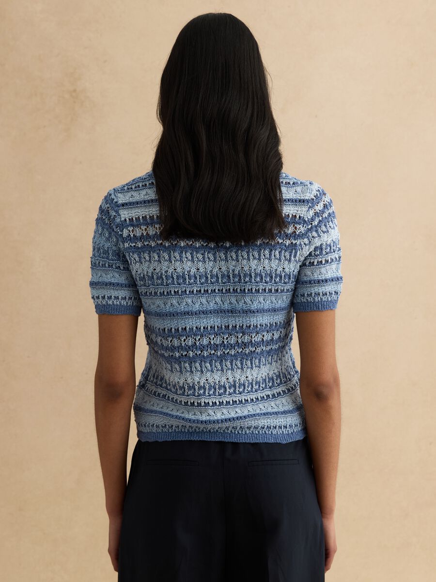 Blue cotton-blend regular fit knit patterned sweater_3