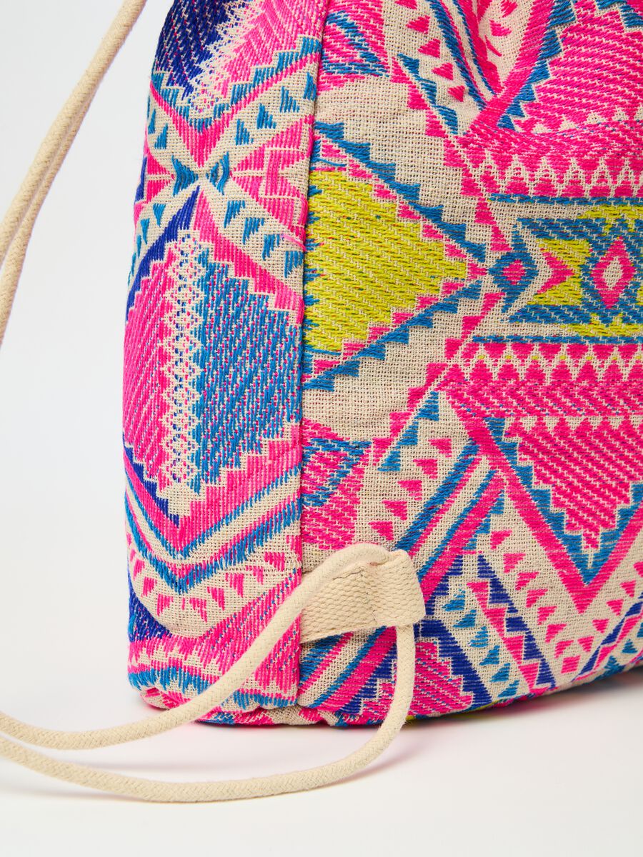 Cotton sack backpack with ethnic pattern_1