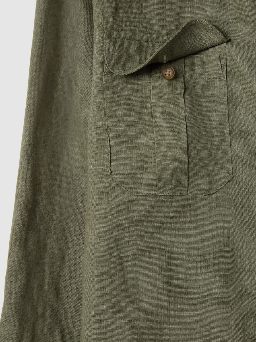 Regular fit pure linen green shirt with pockets_5