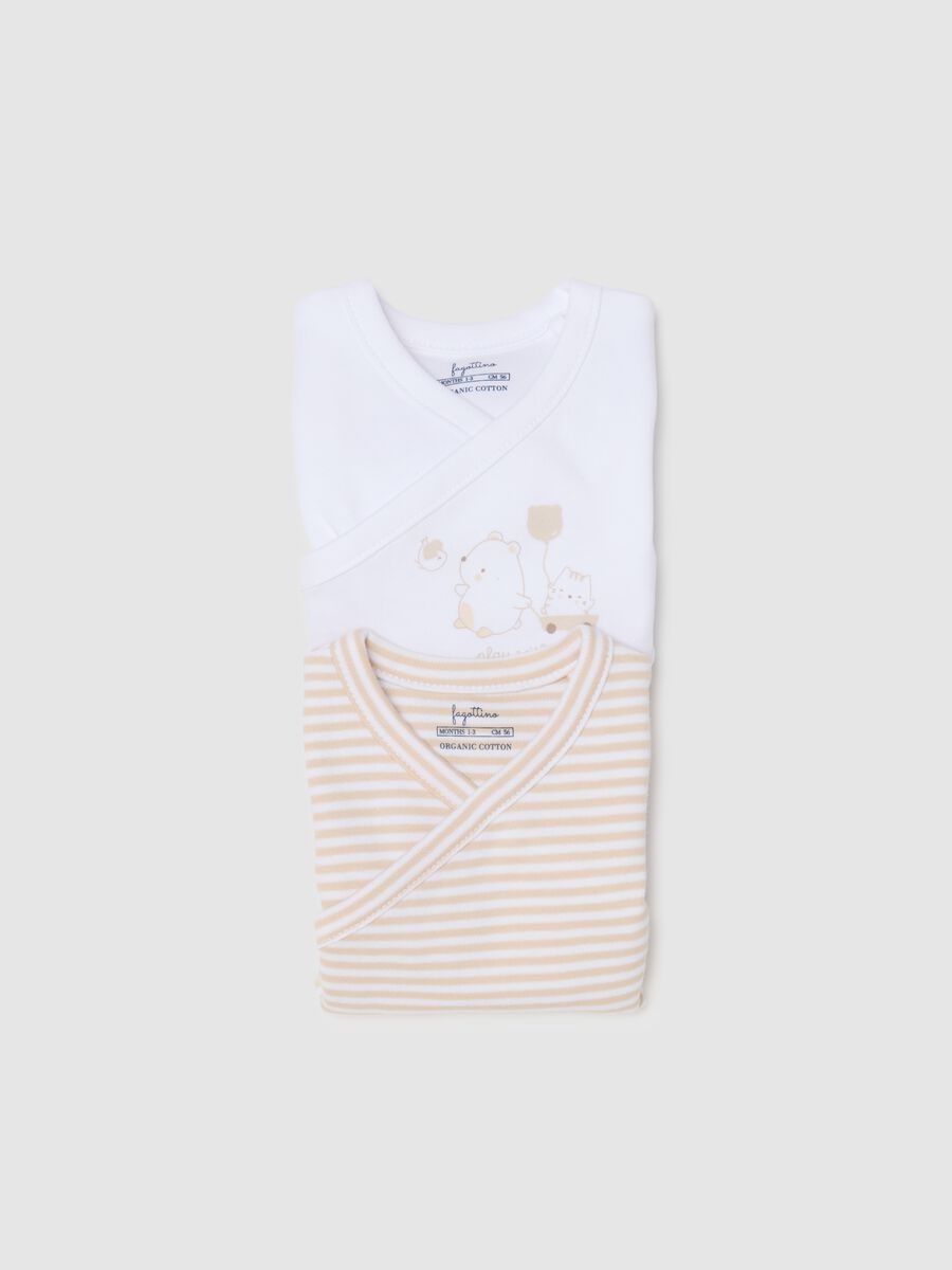 Multicolour short-sleeved baby bodysuits twin pack in pure cotton_3