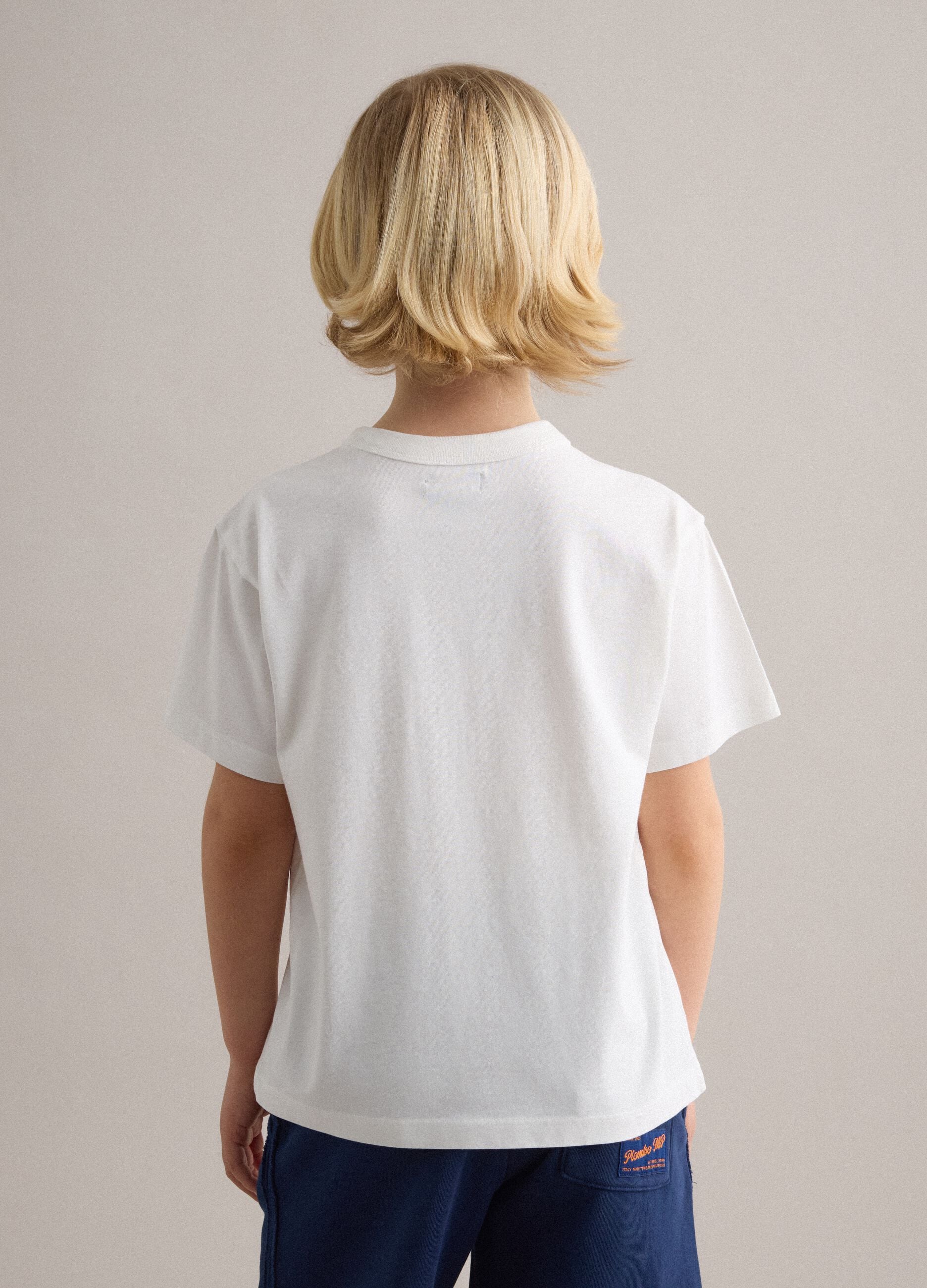 Pure cotton white children's T-shirt regular fit with print
