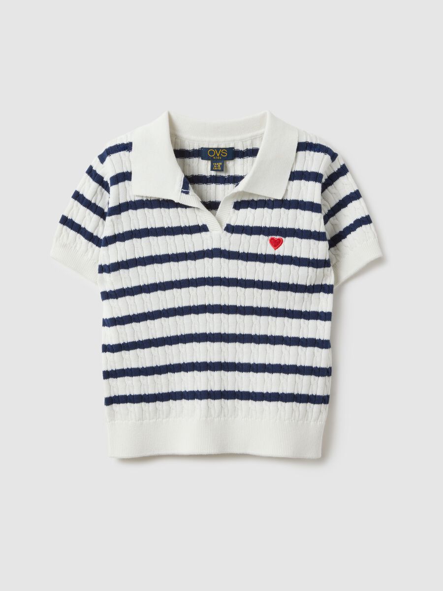 Multicolour striped pure cotton polo shirt for girls, regular fit_0