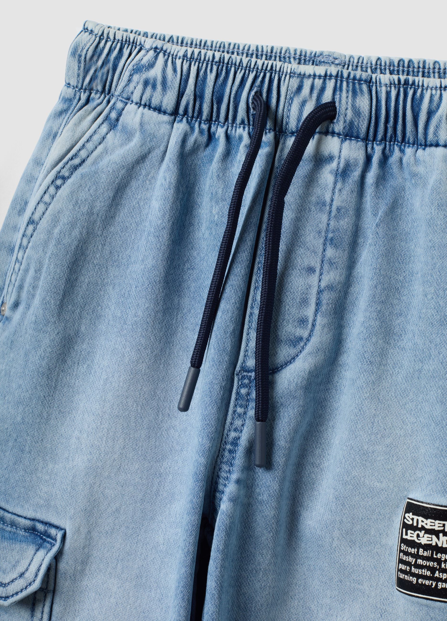 Light blue denim jogger trousers in stretch cotton for boys, relaxed fit