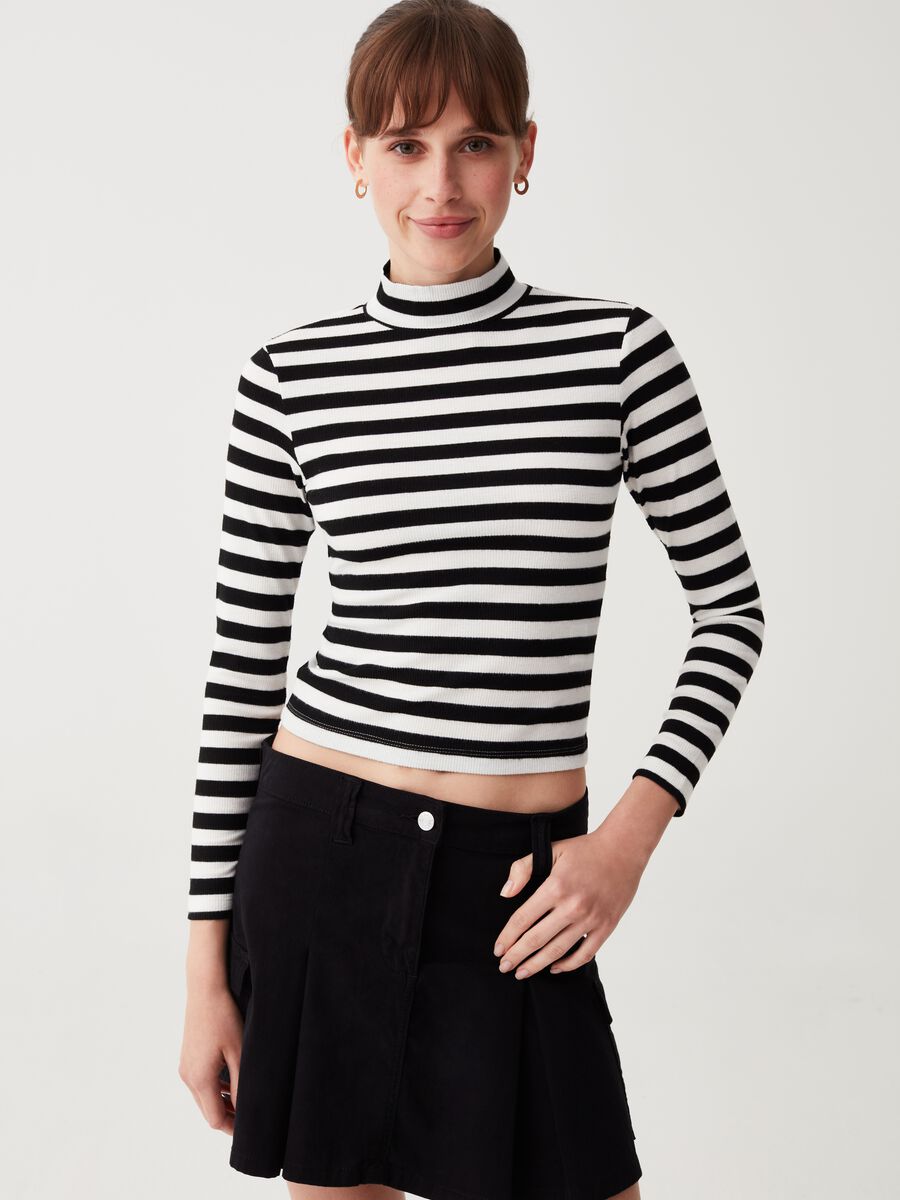 Striped T-shirt with mock neck_1