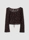 Brown stretch T-shirt with flocked floral print_6