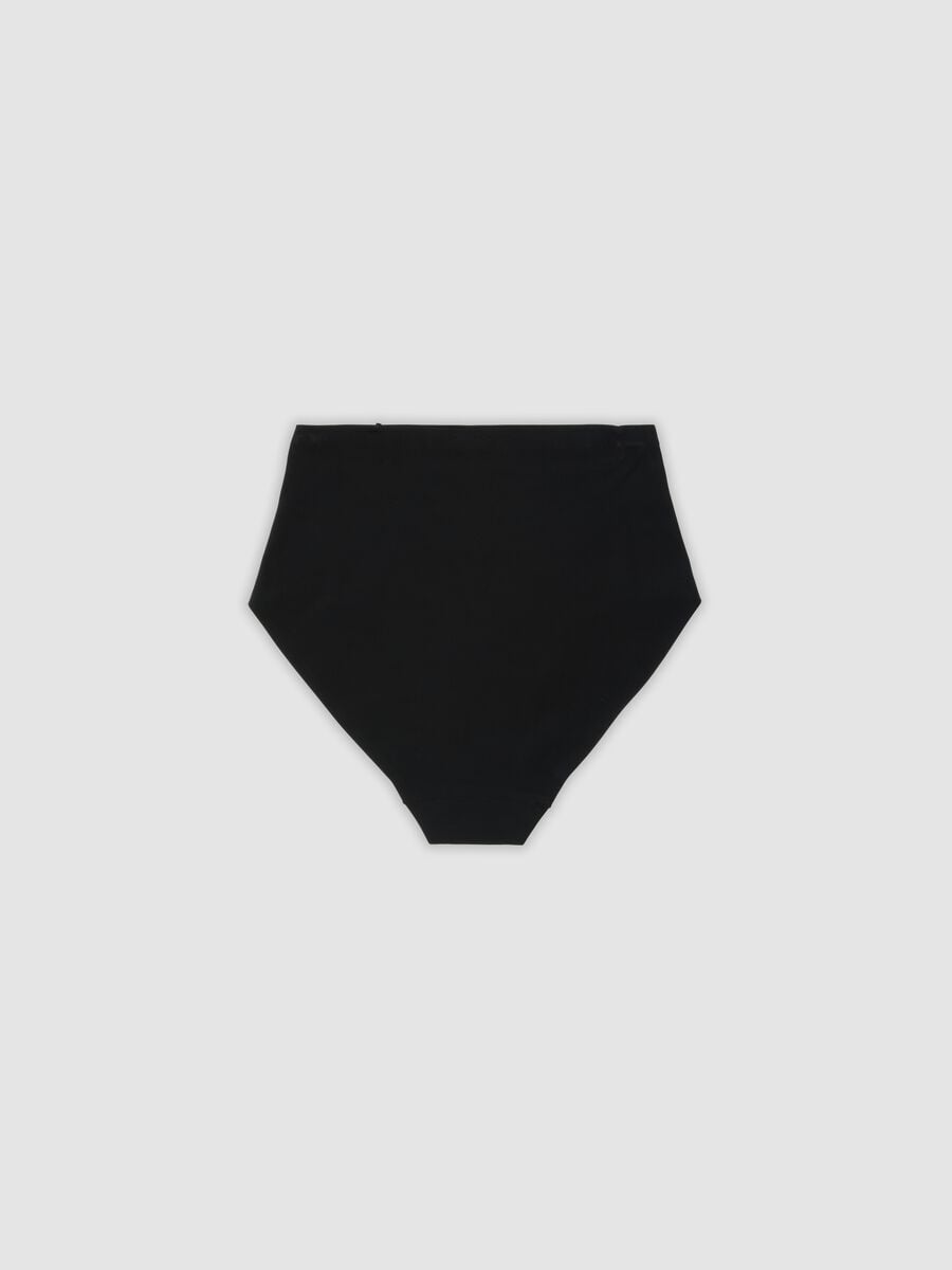 Black high-waisted Brazilian briefs in stretch fabric with a shaping effect_1