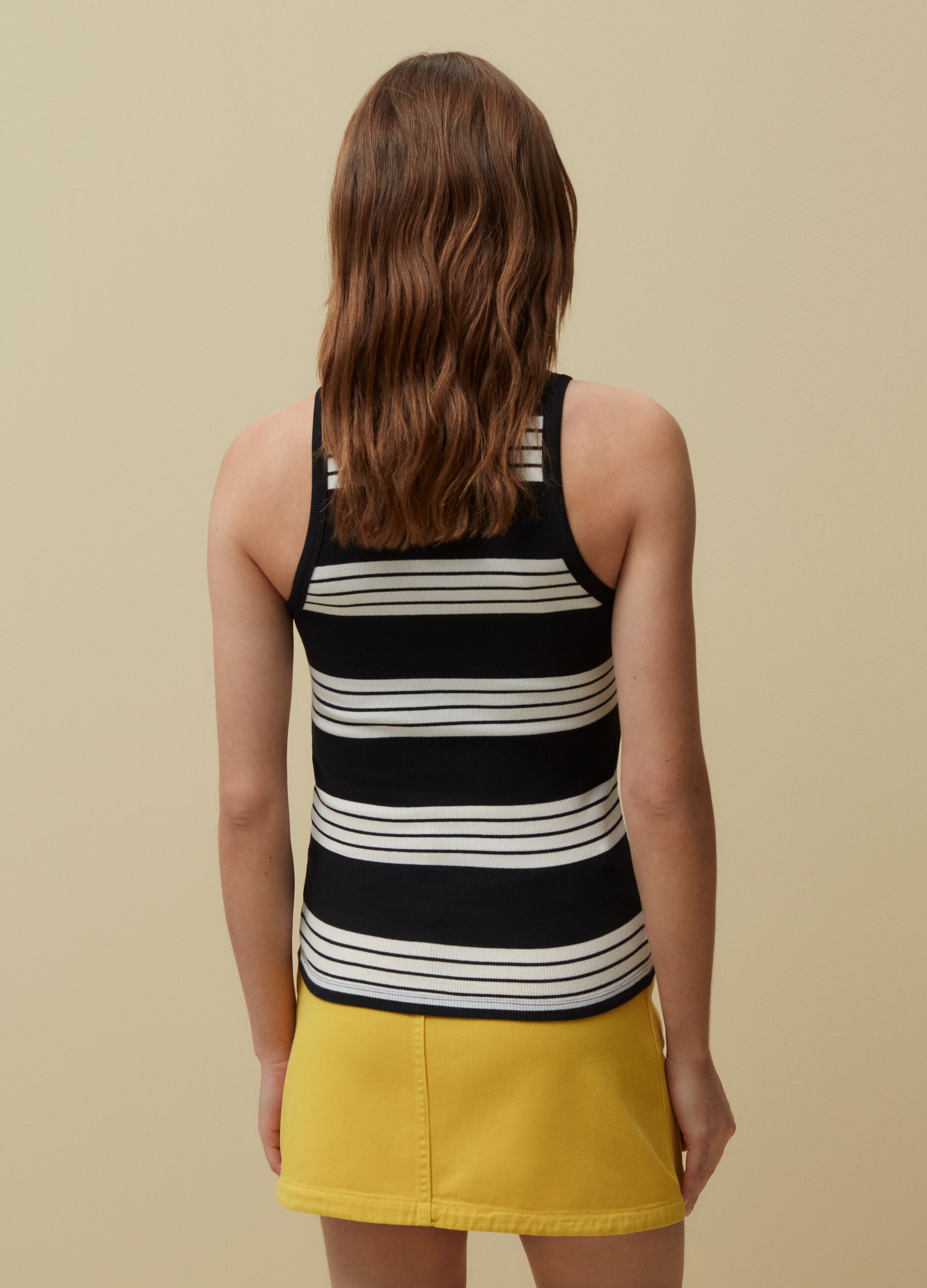 Ribbed tank top with striped pattern.