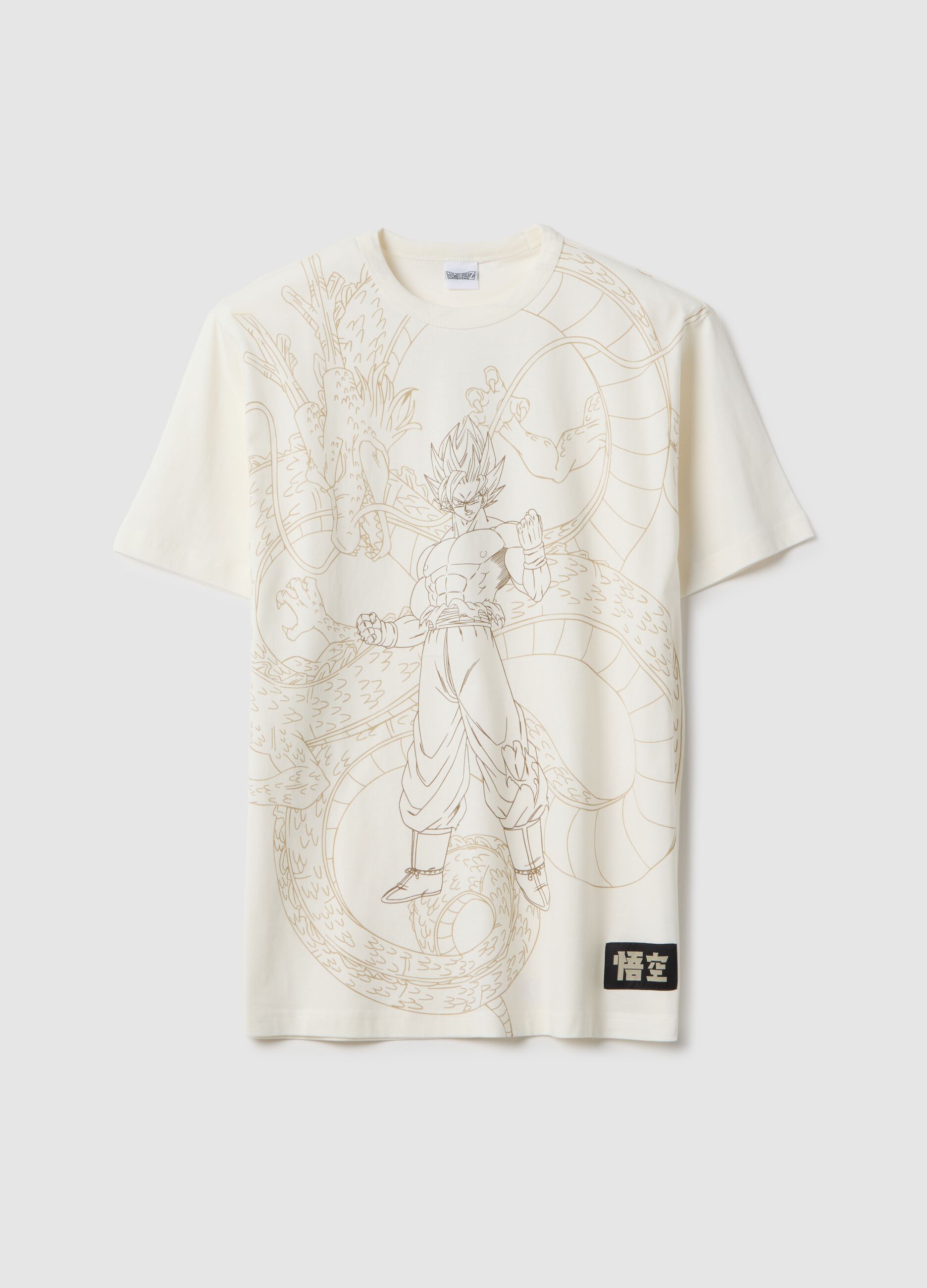 Beige pure cotton regular fit T-shirt with Dragon Ball print