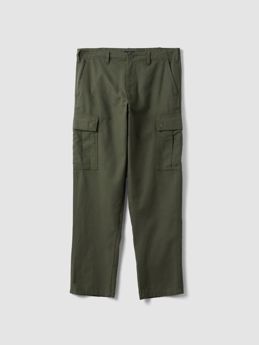 Pantal&oacute;n cargo verde de mezcla de lino y algod&oacute;n, corte regular_0