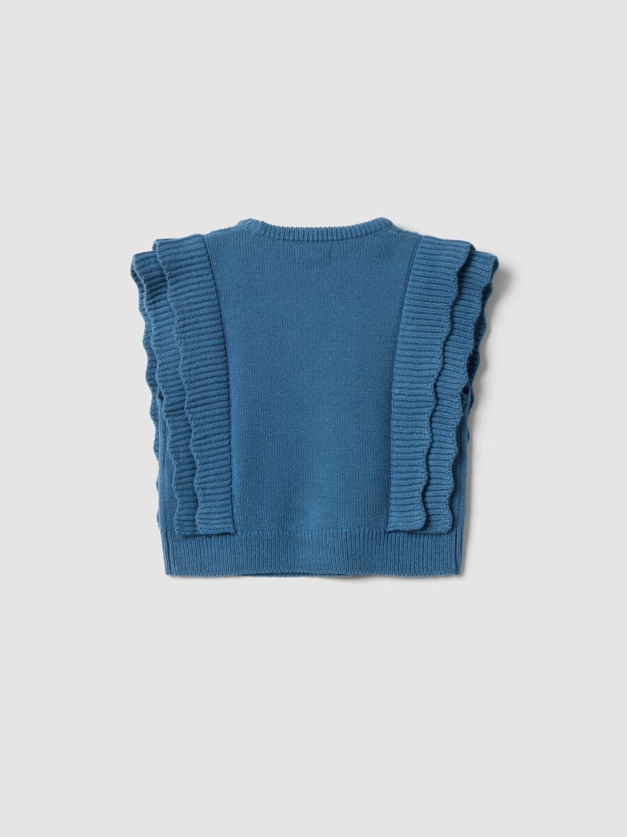 Blue knitted gilet with ruffles and cable knit_1