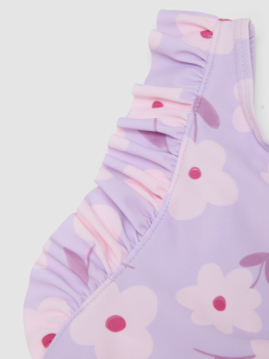 Purple ruffle-trim swimsuit in stretch fabric_3