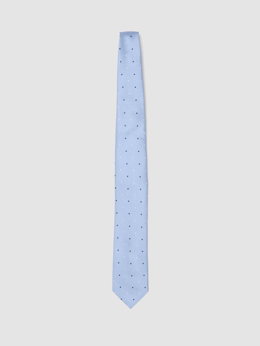 Corbata azul claro con pala de 7,5 cm y estampado de lunares_0