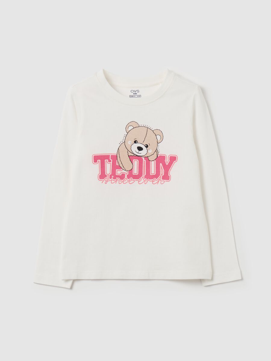 Cotton T-shirt with print and long sleeves_0