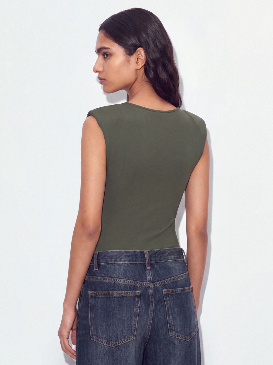 Green stretch bodysuit with ruching, regular fit_3
