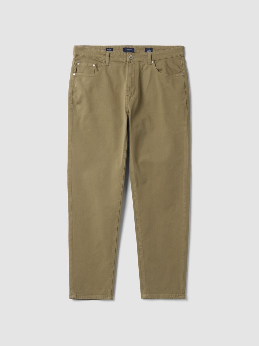 Beige Carrot-Fit-Hose aus elastischem Baumwolltwill_0