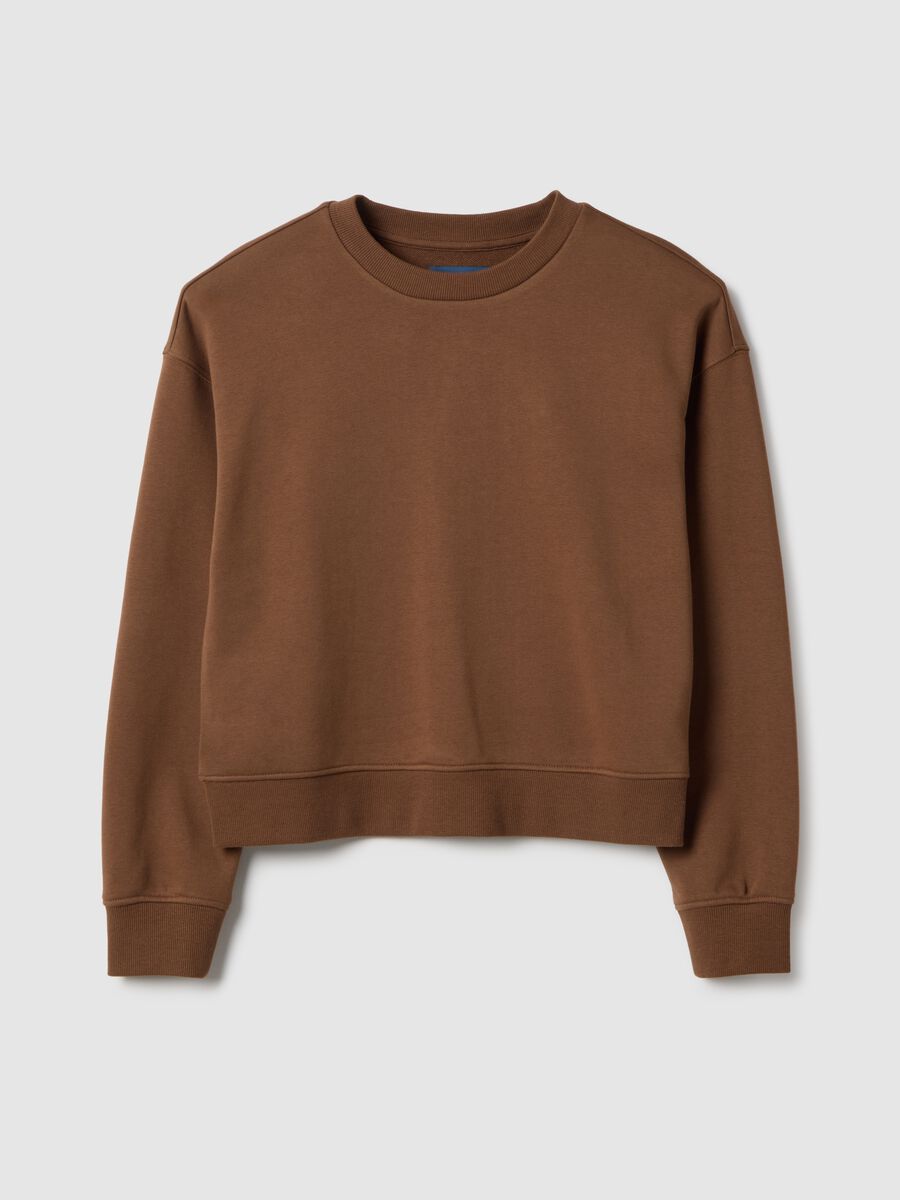 Brown cotton blend regular fit sweatshirt with crew neck_4