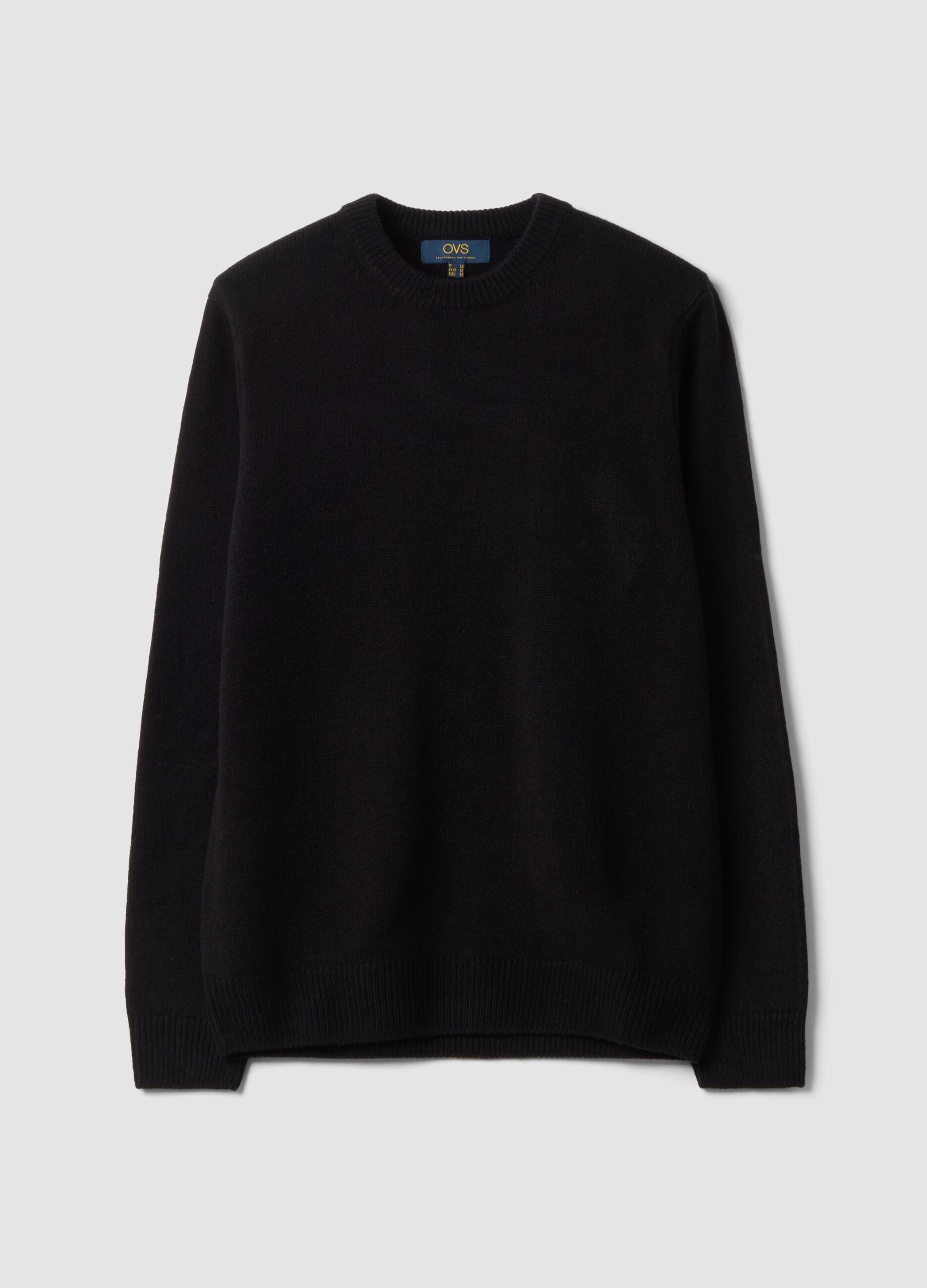 Black crew-neck jersey knit jumper, regular fit