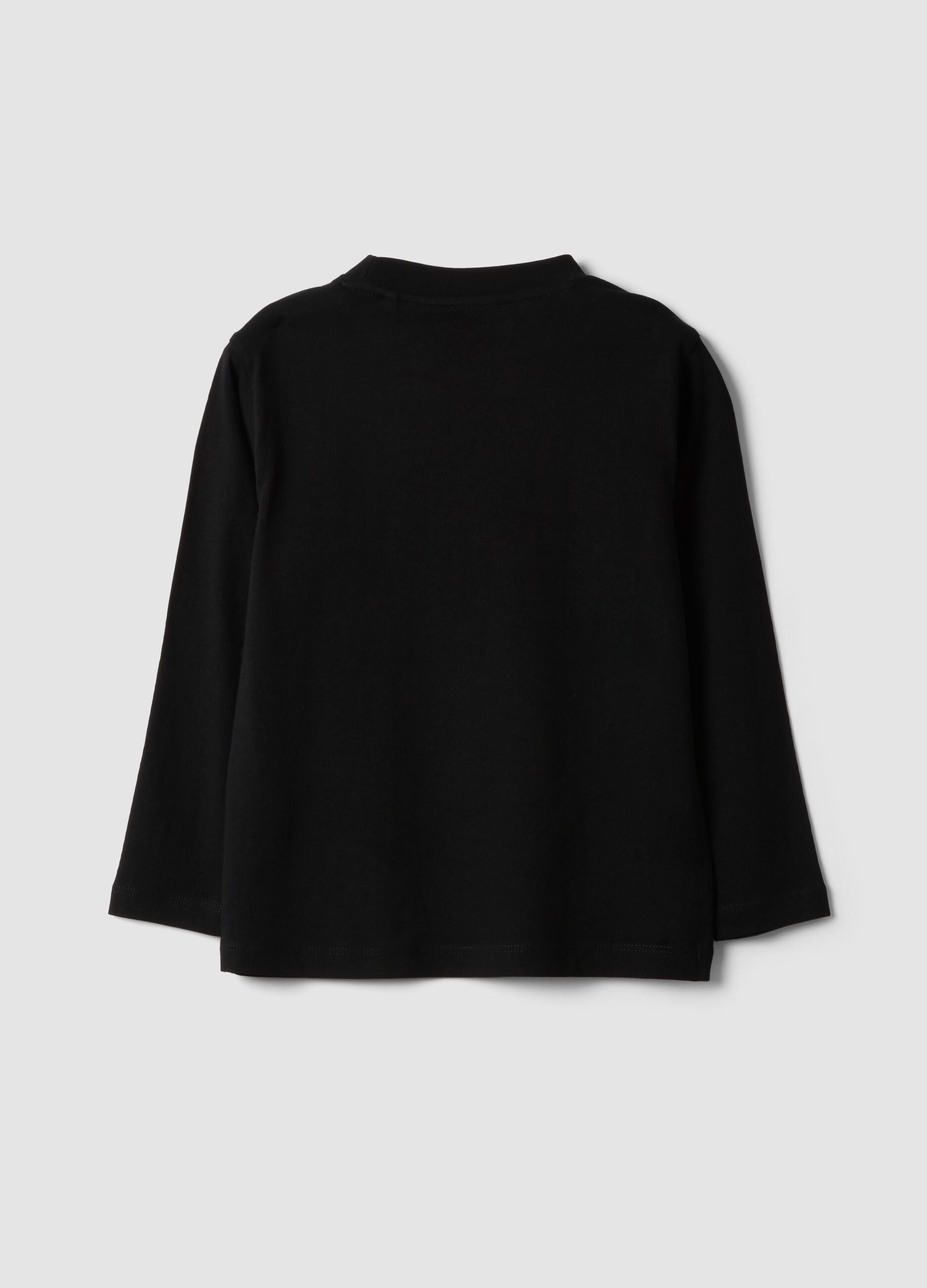 T-shirt nera in puro cotone con girocollo e stampa scheletro
