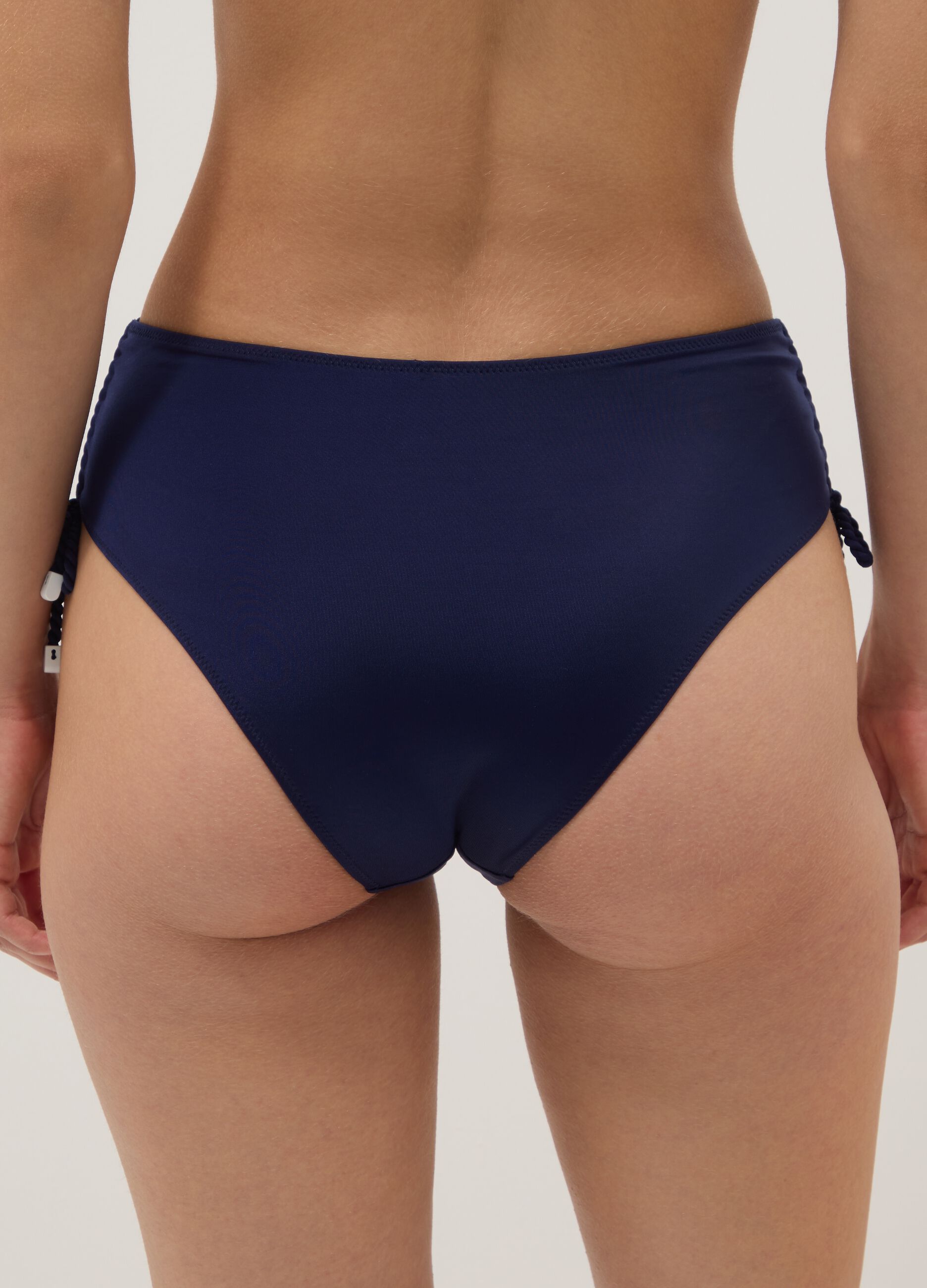Blue bikini bottoms in stretch fabric with side ties