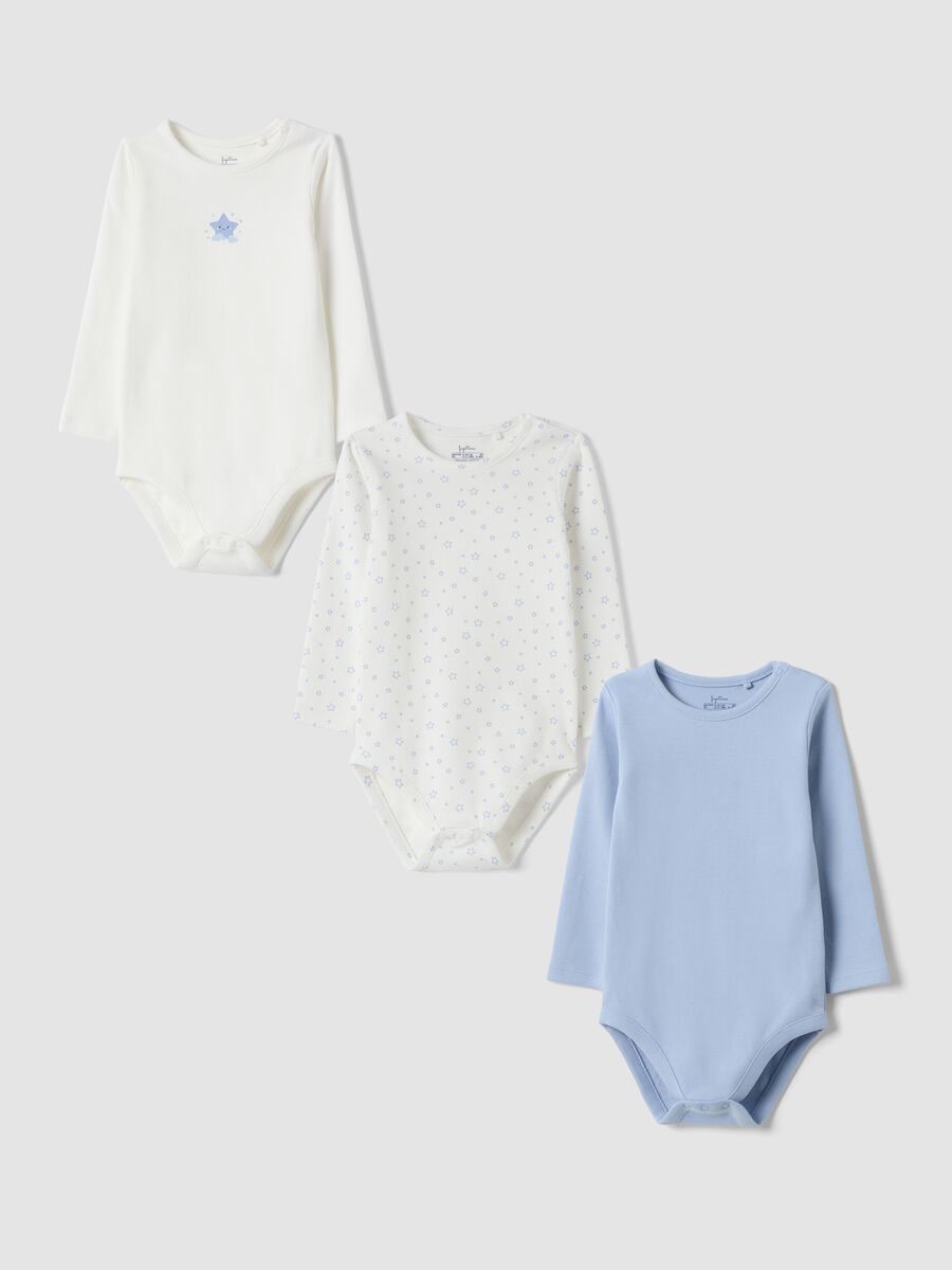 3-pack of blue and white organic cotton babygrows with crew neck_0