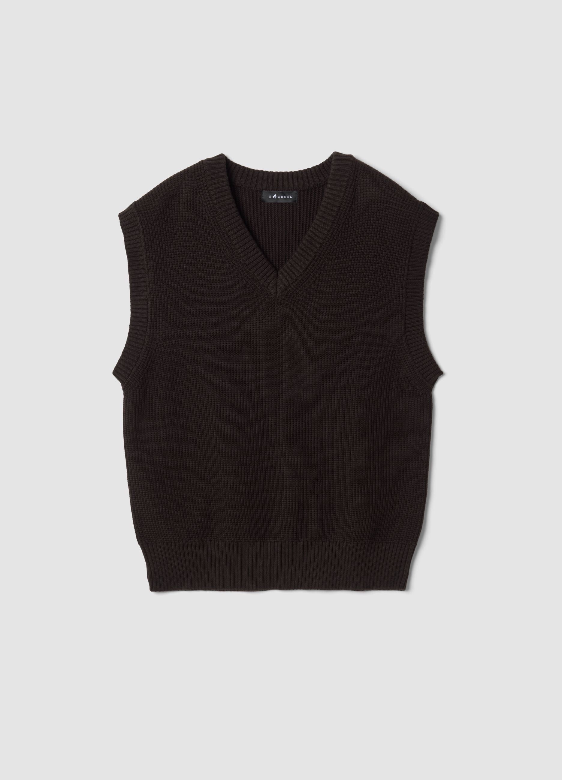 Brown pure cotton gilet with deep V-neck